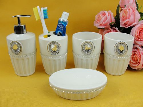 镶钻卫浴五件套 陶瓷洗漱套装 高档酒店宾馆用品批发】上海家居必备